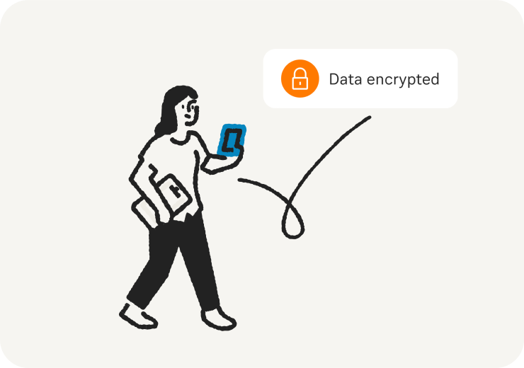 Illustration of a woman holding a phone while walking