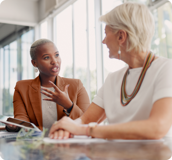 Two woman talking