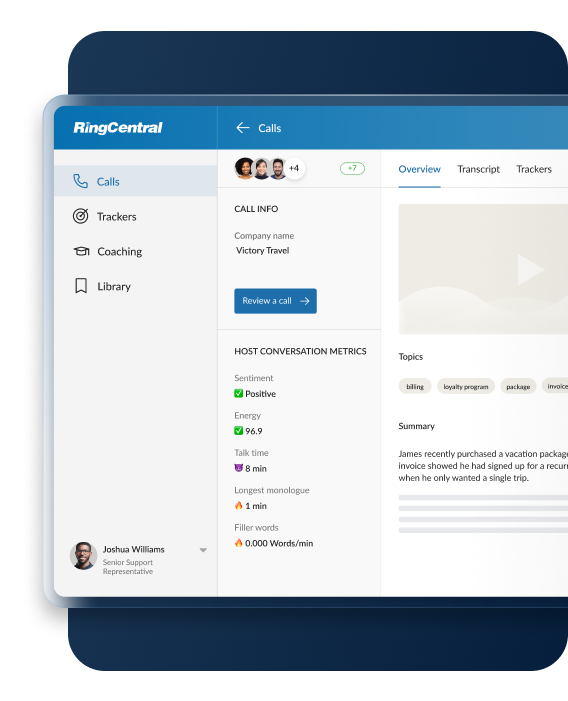 Illustration of RIngCentral application call summary overview