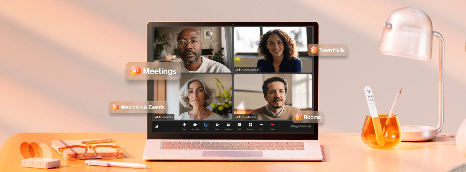 Four people on a video call